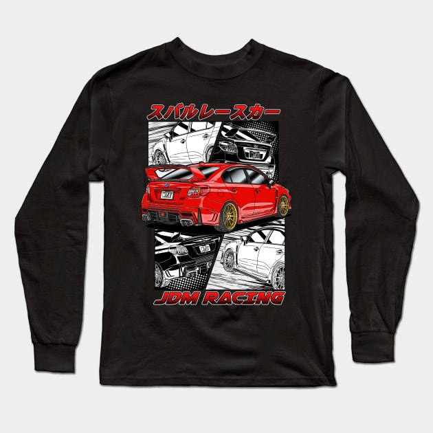 JDM Red Subie Impreza  WRX STi 2015 Long Sleeve T-Shirt by Guyvit